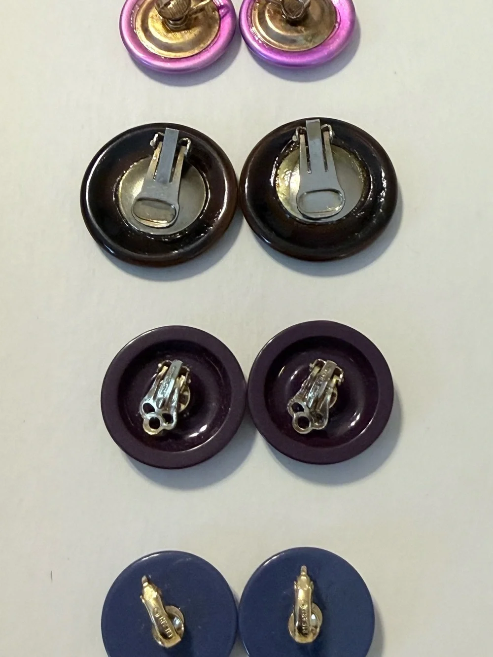 80’s clip-on Round Button Earrings - Purple, Brown, Plum, Lavender
